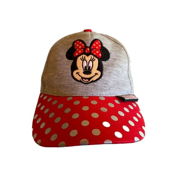 Disney Minnie Mouse Hat Cap Youth Red Polka Dot Gray Adjustable - Picture 1 of 8
